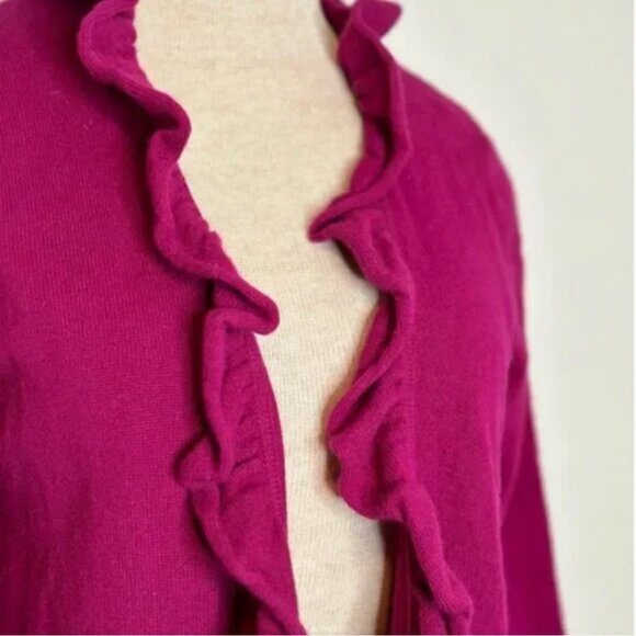 Jones New York Cashmere Ruffle Open Front Cardigan Fuschia Colored Size Medium - Picture 5 of 8